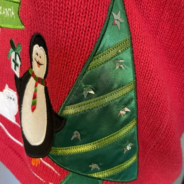 VTG Christmas Sweater Vest Bechamel Sz Small Red Penguins Snowflakes Embroidered - Image 7