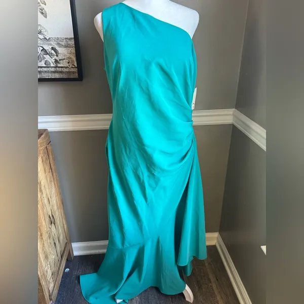 NEW Eliza J Asymmetrical One-Shoulder Dress Women's‎ Turquoise Sleeveless 14 - Image 2