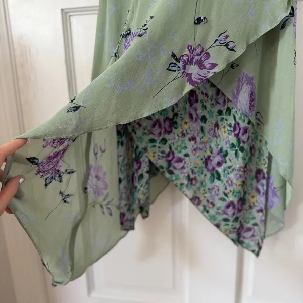 vintage 90s/y2k fairy boho Eva Blue green & purple beaded floral midi dress sz 6 - Image 7