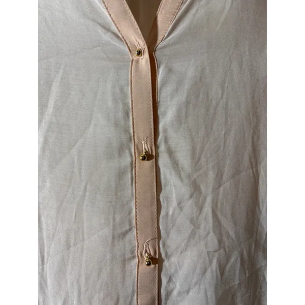 Zara Woman Size S Cream Semi-Sheer Popover Split V-Neck Long Sleeve Top - Image 3