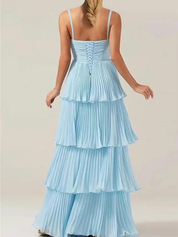 Butter Yellow Tiered Pleated Chiffon Maxi Dress - Image 4
