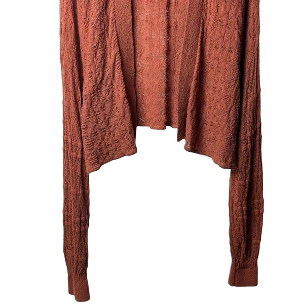 Anthropologie Shelby Pointelle Cardigan Rust Boho Travel Comfort Cottagecore L - Image 4