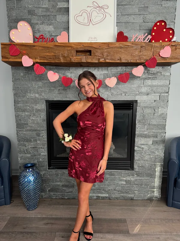 Dillard's Red Short Scarf Dress Homecoming Dress - Image 2