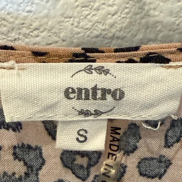 Entro Leopard Print Button Down Blouse Tie Sleeve V-Neck Pockets Boho Chic Small - Image 7