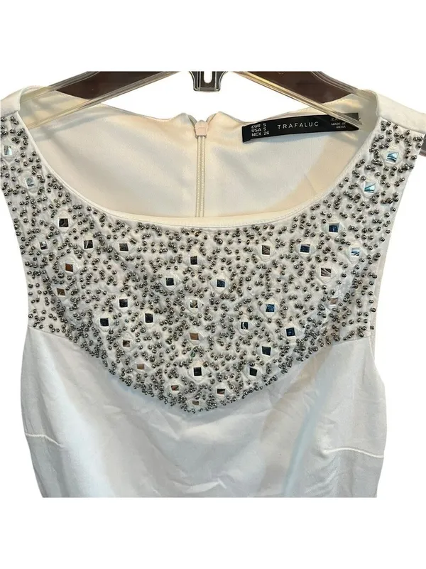 Zara Trafaluc White Embellished Dress Small - Image 3