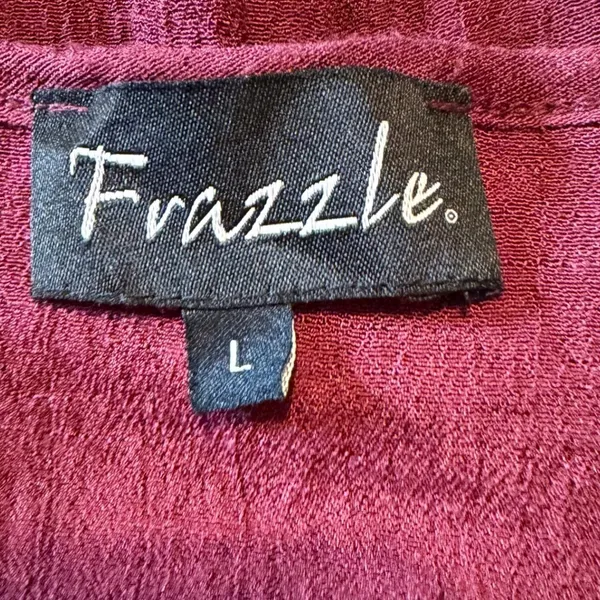Frazzle Burgundy Lace Crochet Bell Sleeve Boho Mini Tunic Dress Large Wine Red - Image 2