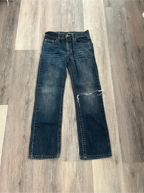 Request Jeans Girls 12 Y2K Dark Wash Distressed Straight Leg Embroidered Denim - Image 3
