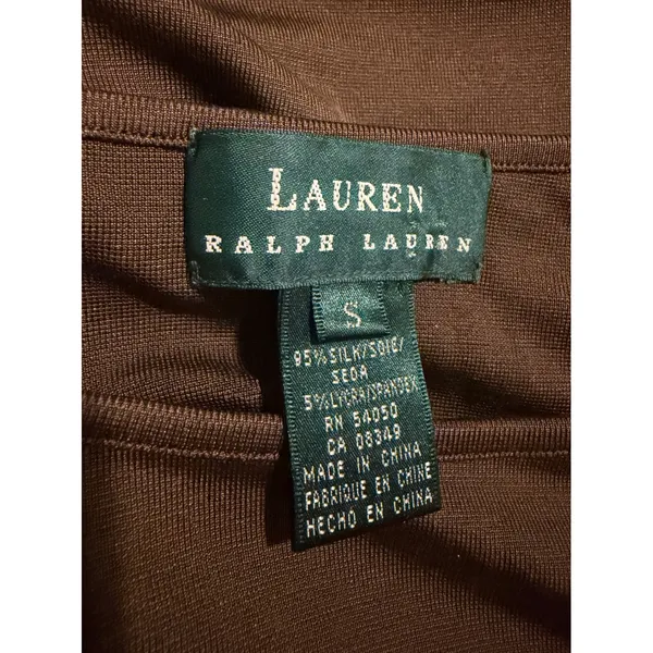 Lauren Ralph Lauren Brown Silk Blend Boat Neck Long Sleeve Top Small - Image 3