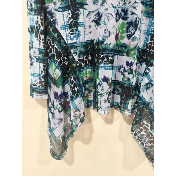 Y2K ECI NY Sheer Printed Tunic Blouse Bohemian Watercolor-style Size XL 2312 - Image 4