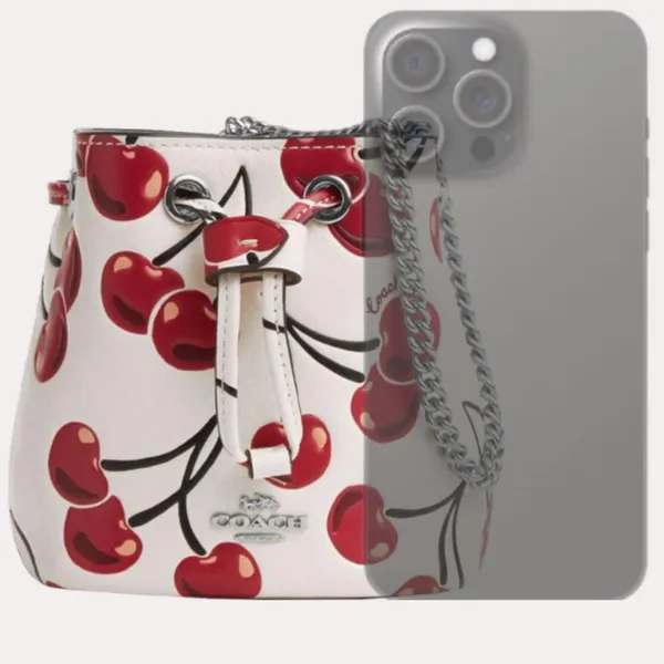 Coach Drawstring Wristlet With Cherry Print - Novelty Leather/Silver/Chalk Multi - Image 10