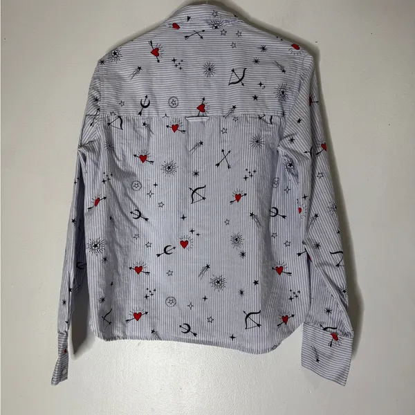 Topshop Long 2 Piece Collar Button Down Pajamas Set Hearts Size‎ 4 - Image 6