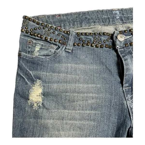 7 For All Mankind Flare Sz 28 Blue Studded Waist Distressed dark Havana jeans - Image 8