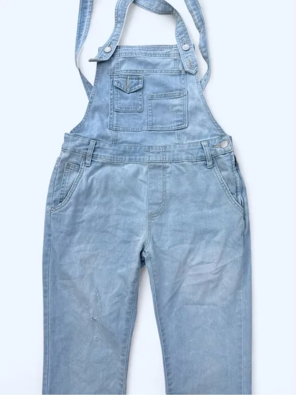 Free People Light Blue Denim Overalls Straight Leg Classic Retro Size 27 - Image 2