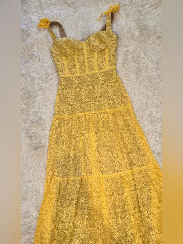 NEW NADINE MERABI Miranda Lace Yellow Belted Gown sz 6 - Image 6