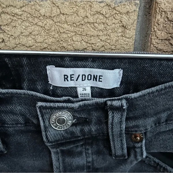 RE/DONE 70s High-Rise Stove Pipe Jeans Straight Leg Injy Black Size 26 - Image 3