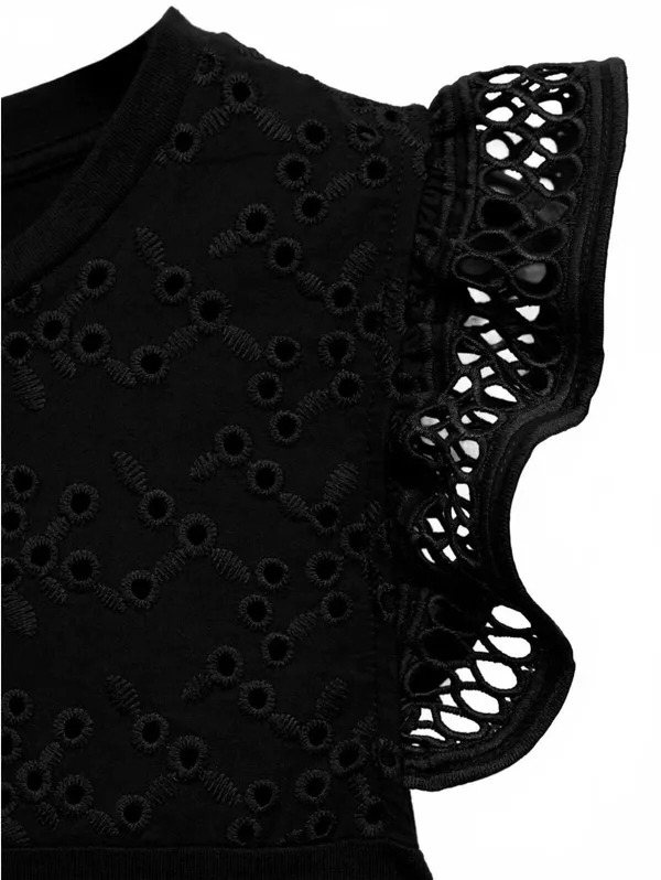 Mango Cotton Top with Lace Neckline NWT Black Small - Image 3