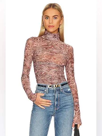 Free People Under It All Printed Mesh Bodysuit in Rust Combo Medium - Image 4