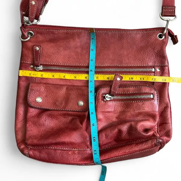 Fossil Red Pebbled Leather Multi Pocket Crossbody Messenger Travel Bag Medium - Image 6