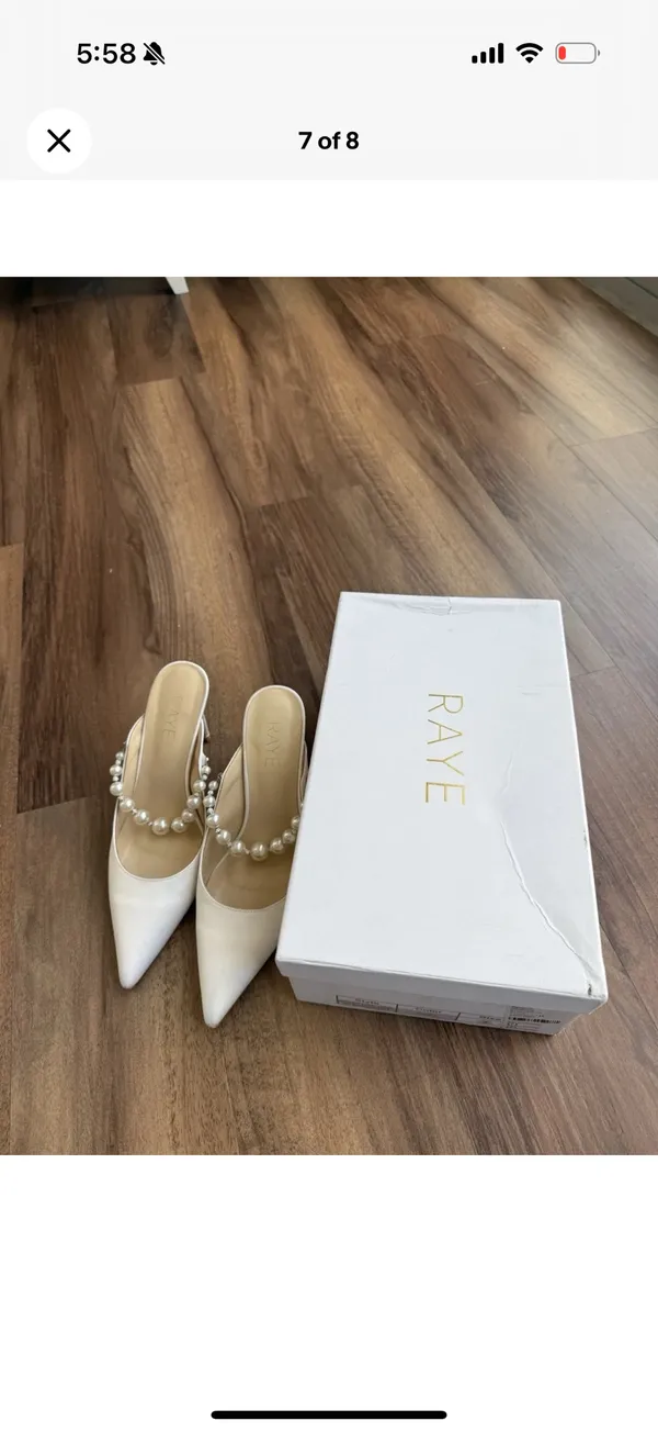 Raye Heels Revolve white with pearl strap - Image 4
