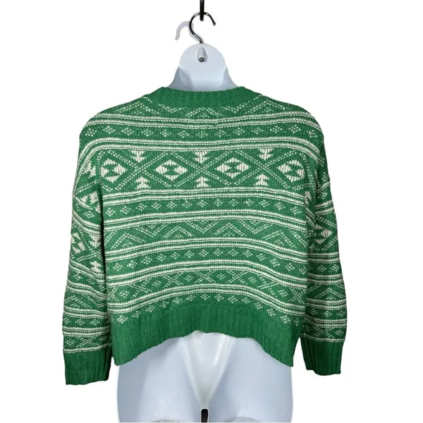 American Eagle Snowdrift Fair Isle Sweater | Green & White | Large - Image 9