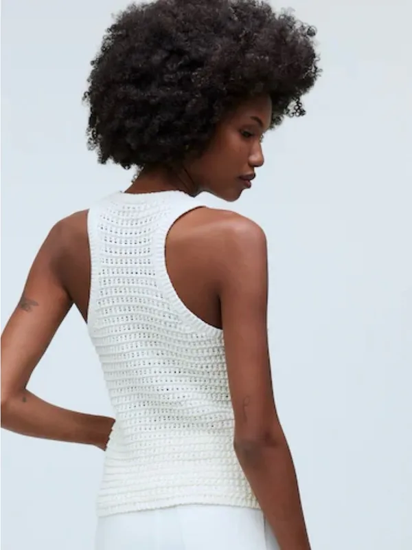 Madewell Womens White Crochet-Knit Crewneck Sweater Tank - Image 2
