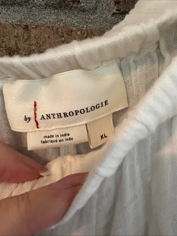 Anthropologie Cream Tiered Gauze Wide-Leg cropped Pants - Image 2