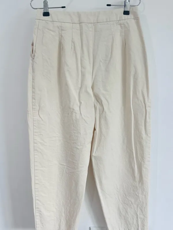 Zara Cream Pleated Barrel Leg Trousers High Rise Minimalist M - Image 3