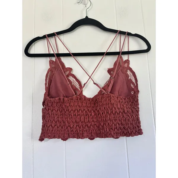 Free People FP One Adella Bralette Lace Boho Crop Top Dusty Rose XS - Image 3