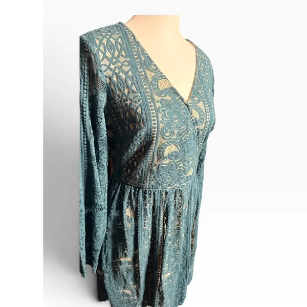 Xhilaration Green Lace Fit & Flare Cocktail Dress Long Sleeve Med coquettecore - Image 2