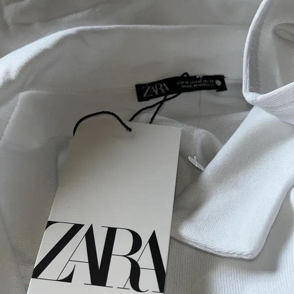 NWT ZARA CROPPED POLO WHITE MEDIUM Rugby Preppy Academia - Image 7