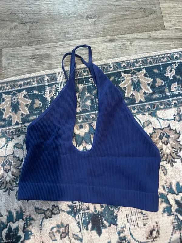 Free people intimately seamless Navy Ribbed Halter Crop Top - Image 3