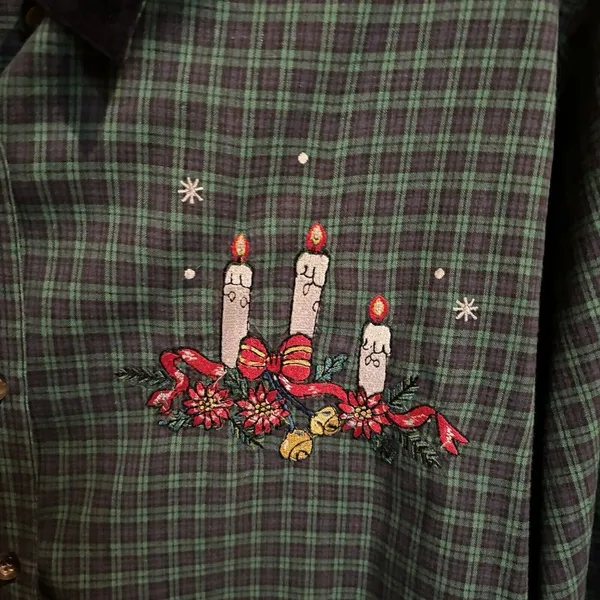 Nutcracker‎ Womens Shirt Plaid Green Blue Candles Holiday Christmas Xlarge - Image 3