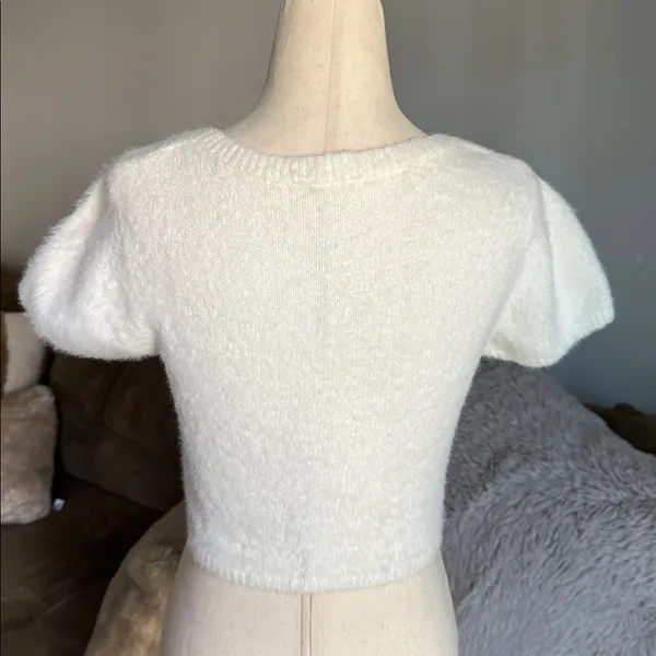 Cotton Candy LA Fuzzy Cream Cropped Top size S/M - Image 3