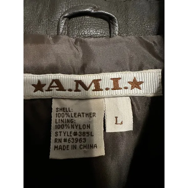 A.M.I Genuine Leather Vest Size Large Brown Nylon Lined Full Zip 90s Collared - Image 4