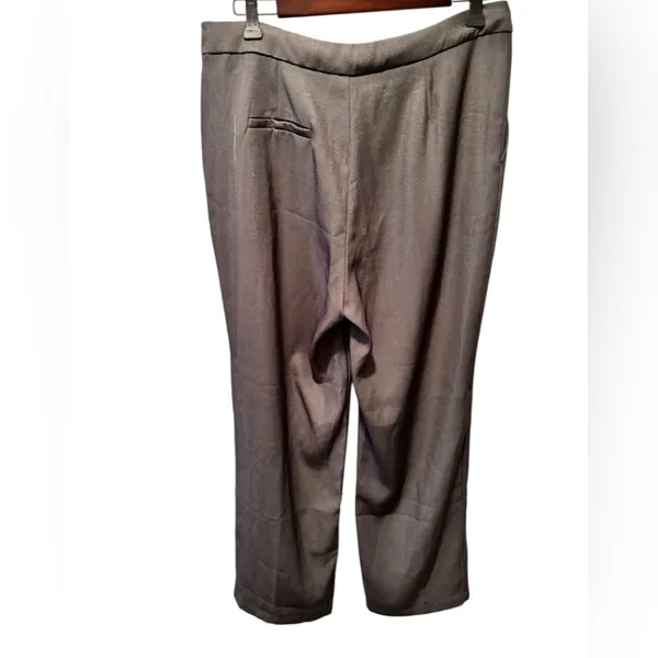 High Waisted Drawstring Zipper Side Pocket Plain Wide Leg Pants Sz L Gray - Image 5
