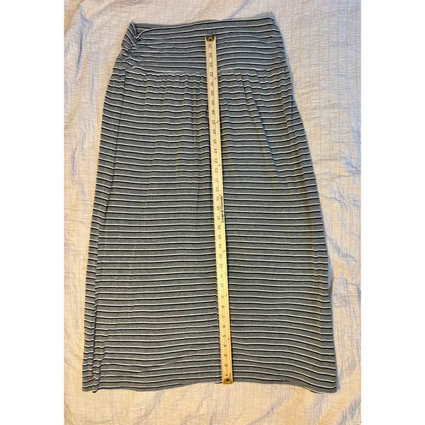 GNW Grey Black Striped Maxi Skirt XL Stretchy Knit Fold Over Waist Long Skirt - Image 3