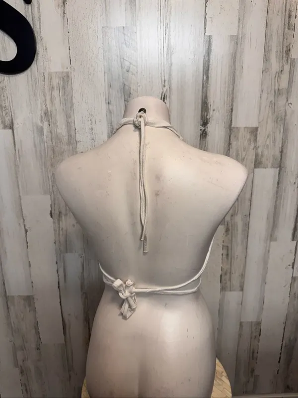 Seattle Washington Halter Neck Crop Top Womens S White Raw Hem Backless Cami - Image 4