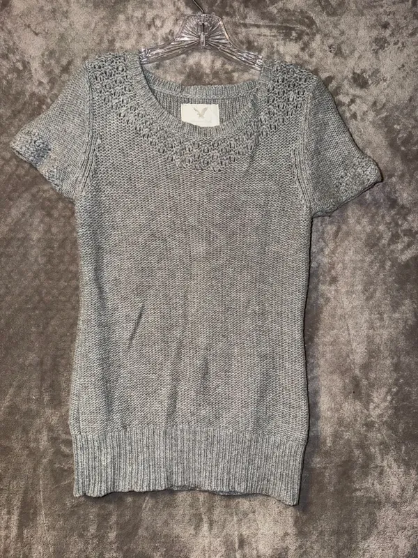 American Eagle Outfitters Knit Sweater Size M Gray Short Sleeve Tunic - Image 3