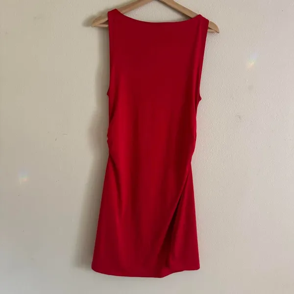 H&M Divided Red Ruched Side Sleeveless Fit & Flare Mini Dress L Y2K Party - Image 4