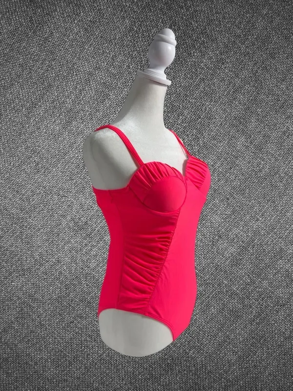 Neon Pink One Piece Ruched Underwire Swimsuit Size M - Image 4