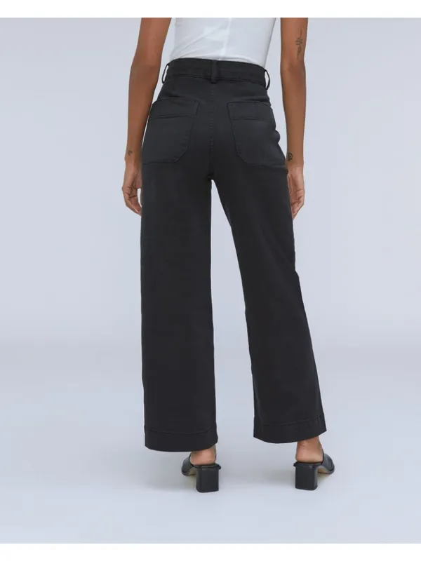 Everlane Womens The Organic Wide-Leg Pants Twill High Rise Stretch Black 0 - Image 2
