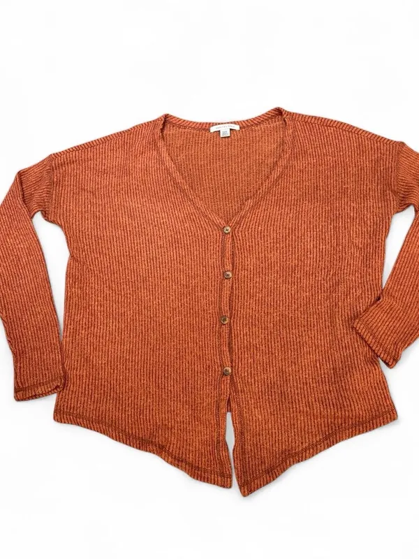 American Eagle Outfitters Burnt Orange Ribbed Button Cardigan - Image 4