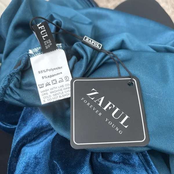 Zaful Velvet Midi Dress Size 6 Blue Ruched Party Fairy Whimsigoth Wedding Guest - Image 8