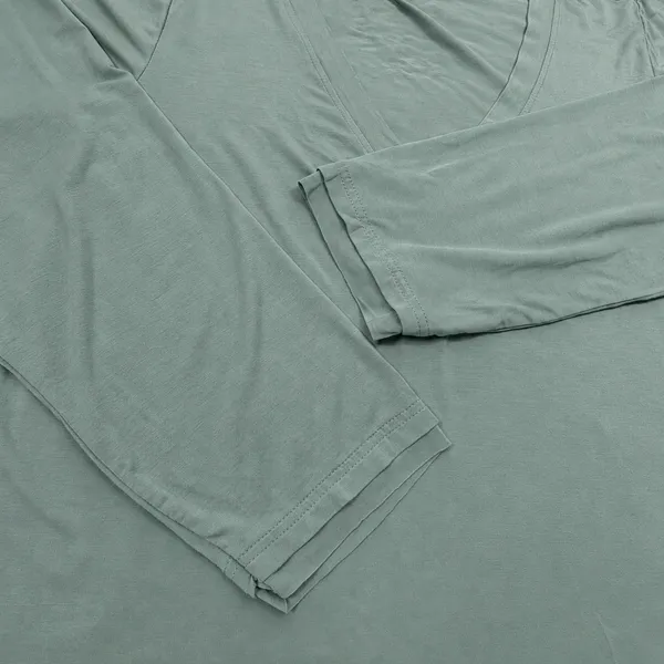 POL V Neck Top Women LG Sage Green Long Sleeve Minimalist Lightweight Capsule‎ - Image 4