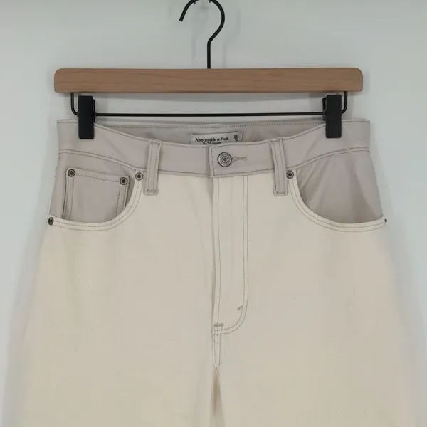 Abercrombie & Fitch Women's 90s Straight Ultra High Rise Cream Faux Leather Jean - Image 2