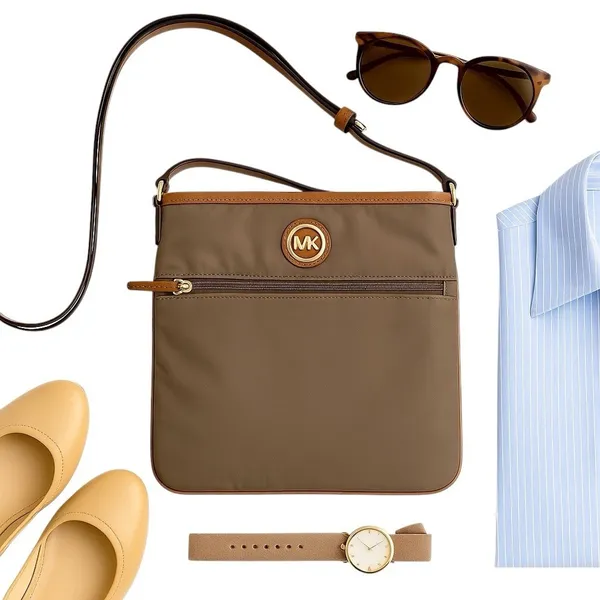 Michael Kors Jet Set Brown Nylon Leather Trim Crossbody Travel Bag 8.5x8 in GUC - Image 11