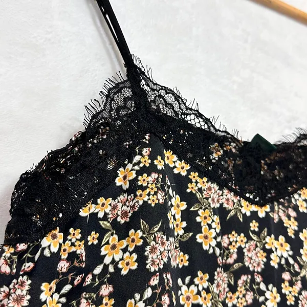 Wild Fable Small Lace Trim Moody Whimsy Goth Floral Black Camisole‎ Top Witchy - Image 2