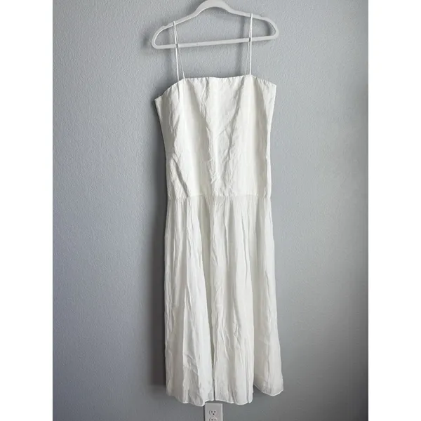 Zara ZW Collection Drop Waist MIDI Dress Oyster White Square Neck Minimalist XL - Image 3