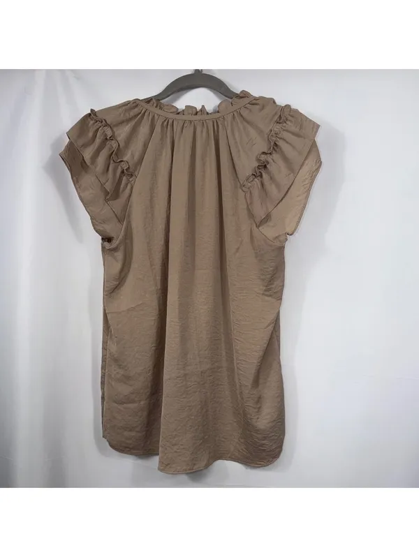 Haver London Taupe Ruffle Sleeve Blouse M - Image 6