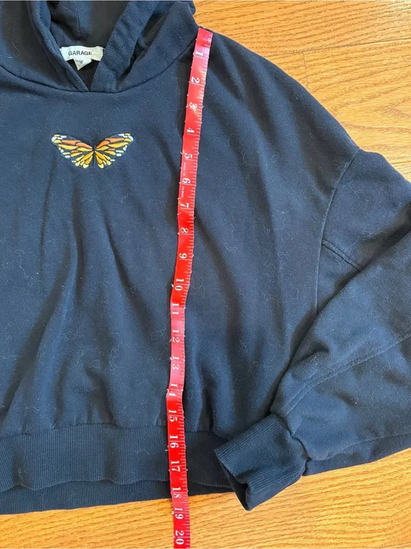 Garage Black Monarch Butterfly Embroidered Cropped Hoodie Small - Image 5
